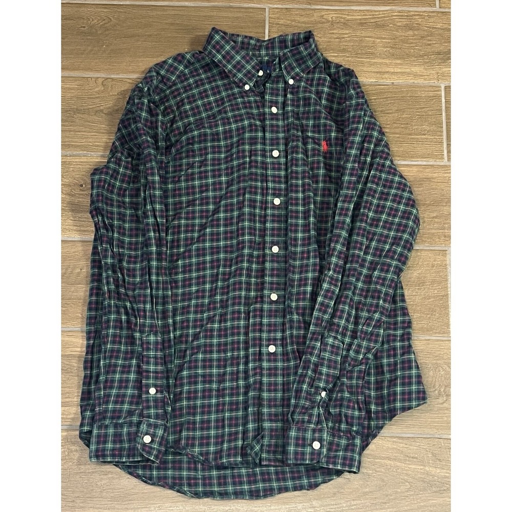 Ralph Lauren Button Up Shirt Mens Large Plaid Green
